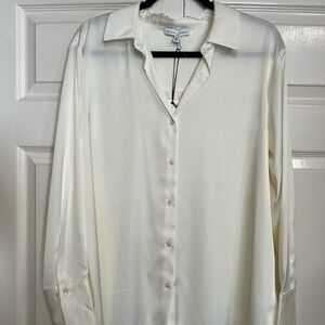 Maison d'Amelie Womens V-Neck Long Sleeve Cream Colored Blouse Size Large NWT